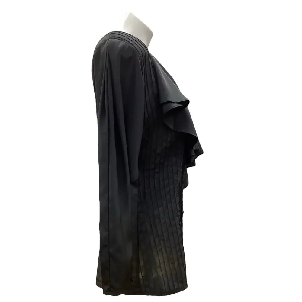 Vintage Suzelle Women’s Top SZ 4 Side Ruffle Half Embroidered Half Pleated Black